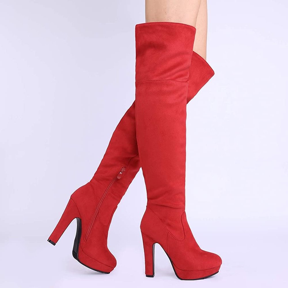 DREAM PAIRS Chunky Thigh High Over The Knee Heel